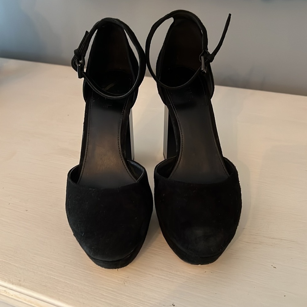 Michael Michael Kors Black Suede Ankle Strap Platforms Architectural Heels 7 - Picture 3 of 11